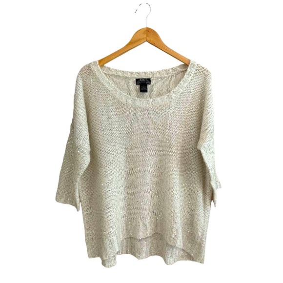 NWOT KIKIT Sequin Half Sleeve Sweater White Xl - Picture 1 of 10